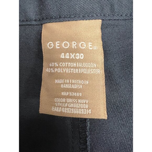 George Mens Dress Pants 44X30 Navy  Color Slash Pockets Cotton and Polyester - Picture 2 of 3